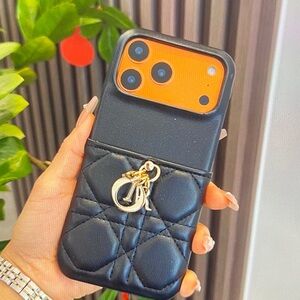 Black Quilted Phone Case with Gold Charm
